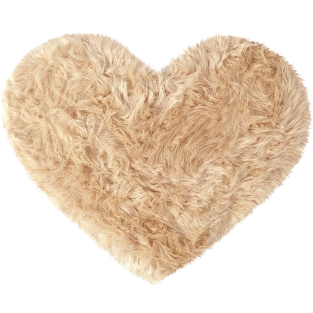 Heart Shaped Faux Fur Throw Rug Bedroom Fluffy Floor Mat Khaki 2.3ftx3ft